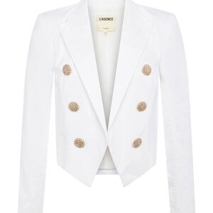 L'AGENCE Lila White Double-Breasted Blazer with Gold Buttons